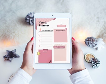 Yearly planner, yearly reviews, yearly outcome yearly digital journals editable yearly review goals