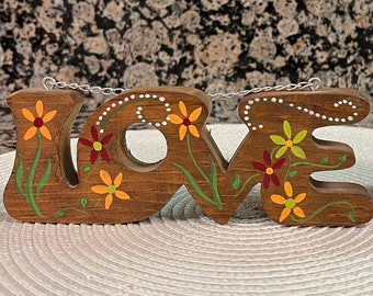 Retro Groovy Wooden "love" plaque/sign