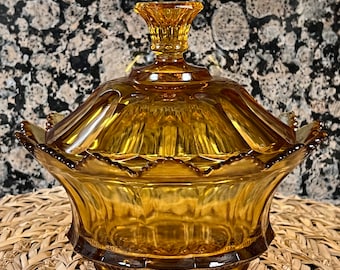 Vintage Fenton Amber Fifteen Point Footed Candy Dish with lid