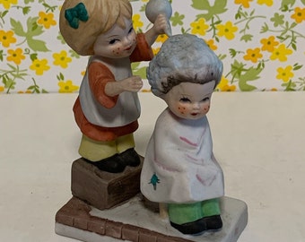 Vintage Brinn's Figurine Hand Painted Girls Playing Hairdresser