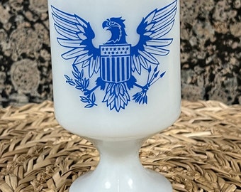 Vintage footed milk glass mug with federal eagle