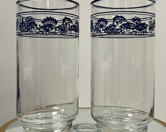 Set of 2 Vintage Corning Old Town Blue Tumblers