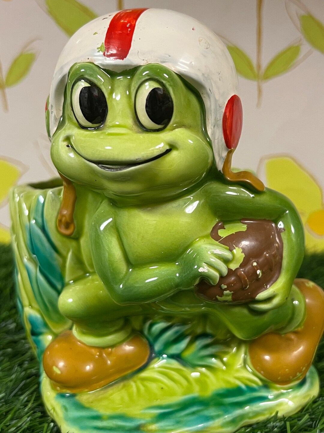 Lefton Frog Planter Playing Football Etsy