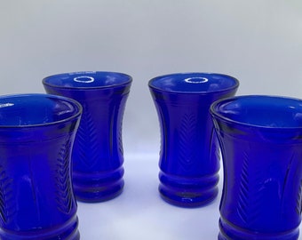 Cobalt Blue Maryland Glass 8 Oz. Feather Tumblers