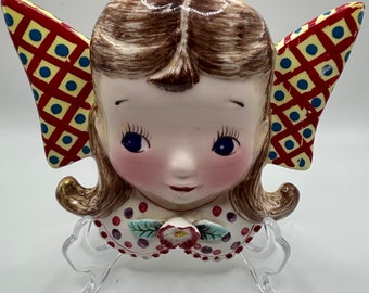 Vintage Big Bow Girl Wall Pocket