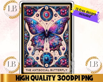 Antisocial Butterfly Tarot Card PNG, Funny Sublimation Design (Digital Download)