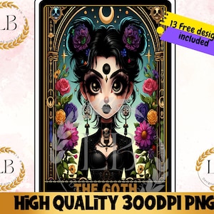 De Goth tarotkaart PNG, Sassy Gothic Witchy Girl T-shirt mok Tumbler DIY Craft schattige clipart digitale download, Goth Girl sublimatie ontwerp