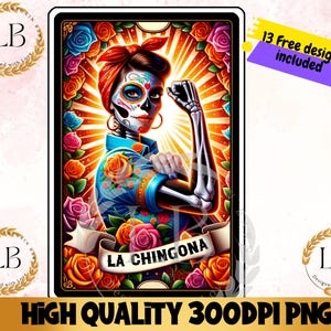Carta de Tarô La Chingona PNG, Design Engraçado de Sublimação Mexicana, Esqueleto Chola, Loteria Latina Espanhola, Camiseta Feminina Caneca PNG Download Digital