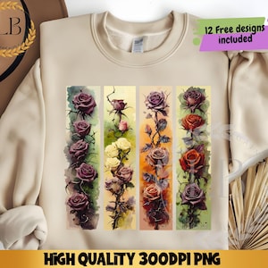 Roses Floral PNG Sublimation Design, Spring Flowers Brushstroke Design Botanical Digital Download Summer Flower Nature Design for Shirt Mug