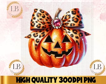 Leopard Pumpkin Coquette Bow PNG, Fall Sublimation (Digital Download)
