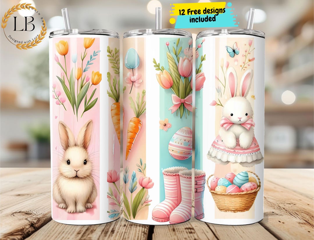 Coquette Easter Bunny Tumbler Wrap PNG, 20oz Skinny Sublimation Design ...