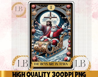 Carta de Tarot navideña sarcástica PNG, diseño divertido de Papá Noel (descarga digital)