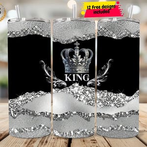 Motif pailleté roi diamant 20 OZ design gobelet maigre, Sublimation droite Wrap design gobelet PNG modèle d'emballage, emballage de gobelet bricolage