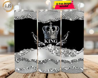 Diamond King Glitter Pattern 20 OZ Skinny Tumbler Design, Straight Sublimation Wrap Design Tumbler PNG Wrap Template, DIY Tumbler Wrap