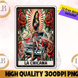 La Chicana Tarot Karte PNG Lustiges Mexicana Sublimationsdesign, Spanische Loteria, Chingona Chola Lateinische T-Shirt Becher PNG, digitaler Download