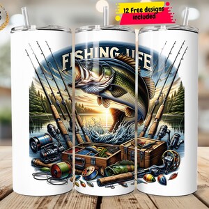 Fishing Life Tumbler Wrap, Fisherman 20oz Skinny Tumbler Sublimation Design, Fishing Tumbler Wrap PNG, Fisherman Tumbler Design Sublimation