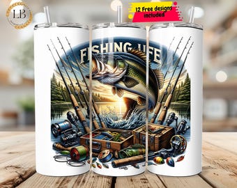 Fishing Life Tumbler Wrap, Fisherman 20oz Skinny Tumbler Sublimation Design, Fishing Tumbler Wrap PNG, Fisherman Tumbler Design Sublimation