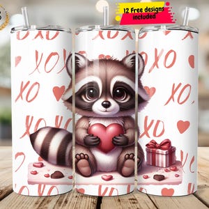 Baby Waschbär Schokolade 20 Unze Skinny Tumbler Sublimationsdesign, Aquarell Waschbär XOXO Digitaler Download PNG Instant DIGITALE Datei Tumbler Wrap