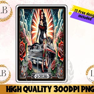 Carta del Tarot Chicana PNG, Diseño de Sublimación Mexicana Divertida, Lotería Española, Camiseta Chingona Chola Latina, Taza PNG, Descarga Digital