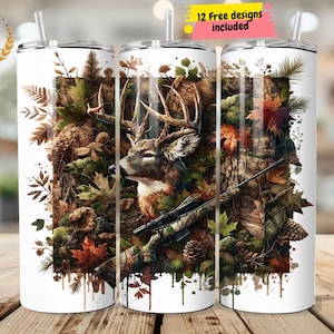 Envoltura para vaso de caza de camuflaje, envoltura recta para vaso de 20 oz PNG, diseño de sublimación de camuflaje de árbol para caza, diseño de bosque rústico