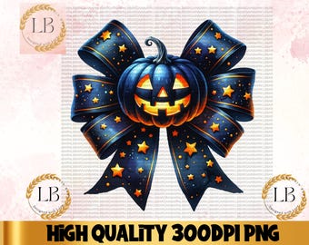 Laços Coquette de Halloween PNG, Temporada Assustadora, Clipart Coquette de Halloween, Halloween Feminino e Delicado, Desenhos PNG de Abóbora Fofa, Laço Azul