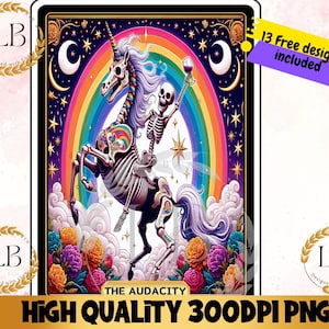 Die Kühnheit Tarot Karte PNG, lustiger Humor für Erwachsene, sarkastische Sublimation Tshirt Becher Design, sofortiger digitaler Download, bunter Einhorn Regenbogen