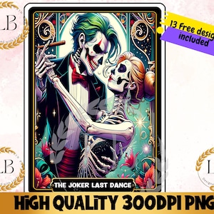 Carta del Tarot del Último Baile del Joker PNG, Diseño de Sublimación de Esqueleto, Taza/Taza/Vaso de Moda con Calavera Gótica del Tarot PNG, Clipart Digital