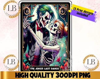 Joker Last Dance Tarot Card PNG, Skeleton Gothic Design (Digital Clipart)