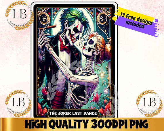 The Joker Last Dance Tarot Card PNG, Skeleton Sublimation Design