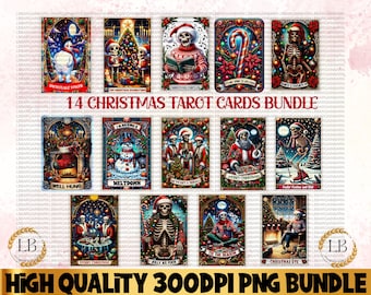 Grappige kerst skelet tarotkaart PNG-bundel, tarotkaart PNG, tarot PNG, herfst digitale illustraties downloaden, kerstseizoen, grappige kerst