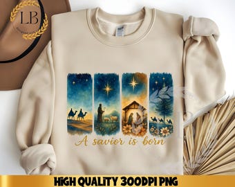 A Savior Is Born PNG, Christian Nativity Clipart, Faith Christmas Design, Jesus Birth Scene PNG, Religious Sublimation, Holiday Png