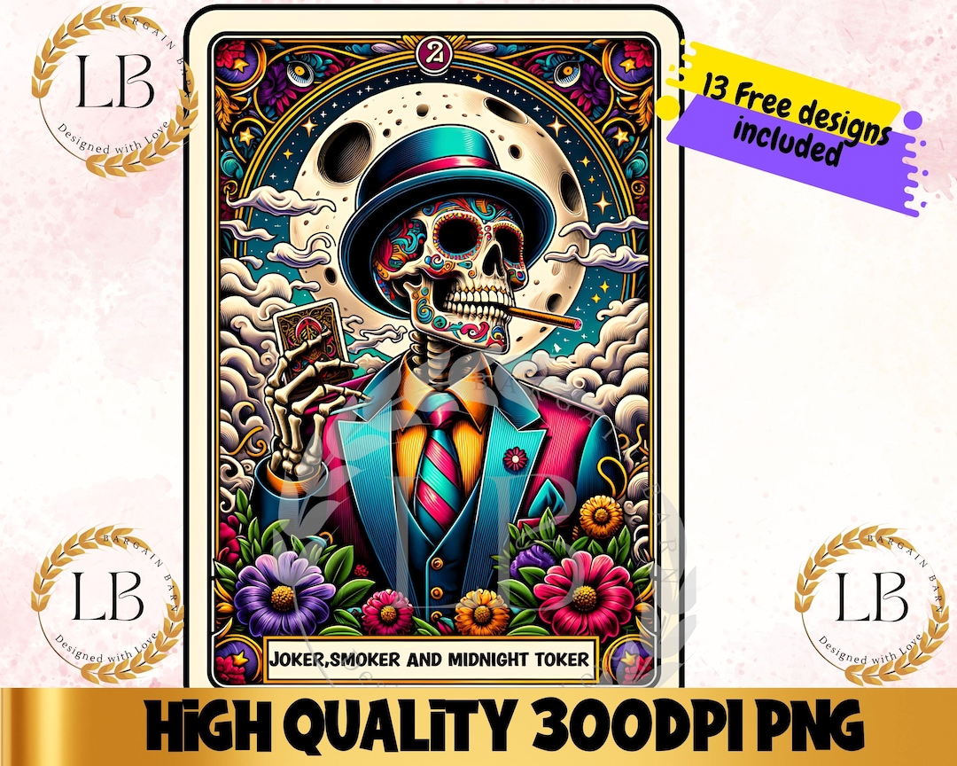 Joker Smoker Tarot Card PNG, Skeleton Digital Sublimation Design