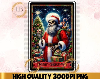 Funny Skeleton Santa Christmas Tarot Card PNG (Digital Download)