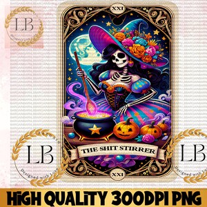 Cartas de Tarô PNG de Bruxa Sarcástica, Esqueleto de Bruxa, Design Engraçado de Sublimação, Decoração de Halloween com Palavrões, Download Instantâneo, Agitador de Merda