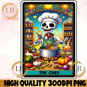 The Chef Tarot Card PNG, Funny Skeleton Cook Sublimation Design, Dad Skull Cooking Tumbler, Gothic Chef Digital Clipart, Instant Download