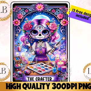 Carta del Tarot de la Artesana PNG, Diseño de Sublimación de Esqueleto, Descarga Digital de Camiseta de Chica Artesana, Clipart de Calavera de Moda, Humor Adulto PNG
