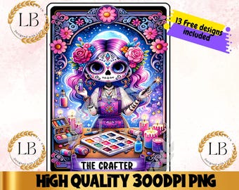 Crafter Tarot Card PNG, Skull Sublimation Design (Digital Download)