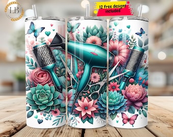 Friseur Tumbler Wrap, 20 Unze Floral Skinny Tumbler Sublimation Design, Friseur PNG Digital Download Cosmetology Design, Hair Hustler