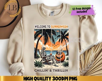 Halloween in Summer Sublimation PNG Design, Spooky Summer png, Skeleton Summer Halloween png, Halloween Pumpkin png, Summer png, Retro png