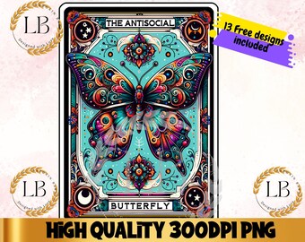 Antisocial Butterfly Tarot Card PNG, Funny Sublimation Design (Digital Download)