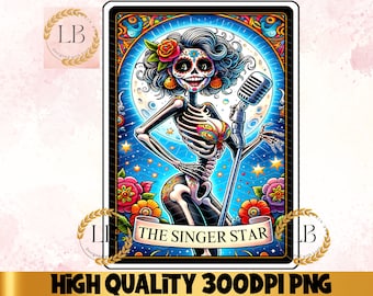 Singer Skeleton Tarot Card PNG, Sublimation Design (Digital Download)