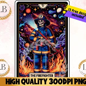 La carte de tarot de pompier PNG, conception de sublimation de pompier, conception de tasse de T-shirt d'humour pour adulte, conceptions de crâne de sublimation de jument sarcastique