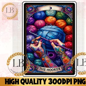 Carta de Tarô Engraçada The Hooker PNG, Crochê Engraçado Crafter Knitting Crocheter, Desenhos de Camisetas de Tarô, Caneca Tote PNG, Design de Sublimação de Crochê Knitter