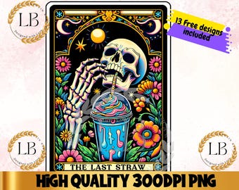 Funny Tarot Card Clipart PNG, Sarcastic Skeleton Design (Digital Download)
