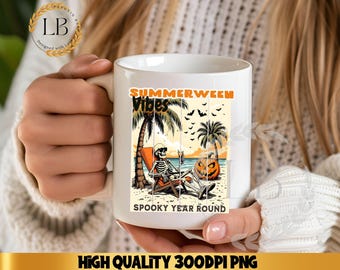 Halloween in Summer Sublimation PNG Design, Spooky Summer png, Skeleton Summer Halloween png, Halloween Pumpkin png, Summer png, Retro png