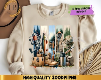 Gone Fishing Png, Sublimation Design Digital Download, Brushstroke Bass Fish PNG, Watercolor Fishing Png, Tshirt Design, DTF Design, UVDTF