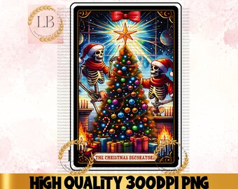 Lustige Weihnachts-Tarot-Karte PNG, Skelett Decorator (Digitaler Download)