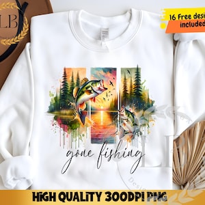 Pescando PNG, Diseño de sublimación para descarga digital, Pincelada de pez lubina PNG, Acuarela de pesca PNG, Diseño de camiseta, Diseño DTF, UVDTF