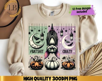 Batshit crazy Funny Halloween Gothic png, retro halloween png, trending png, bat png, Gothic png, Spooky t shirt design Sublimation Download