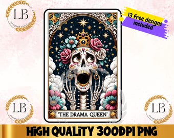 Drama Queen Tarot Card Skeleton Skull PNG, Witchy Vibes (Digital Download)